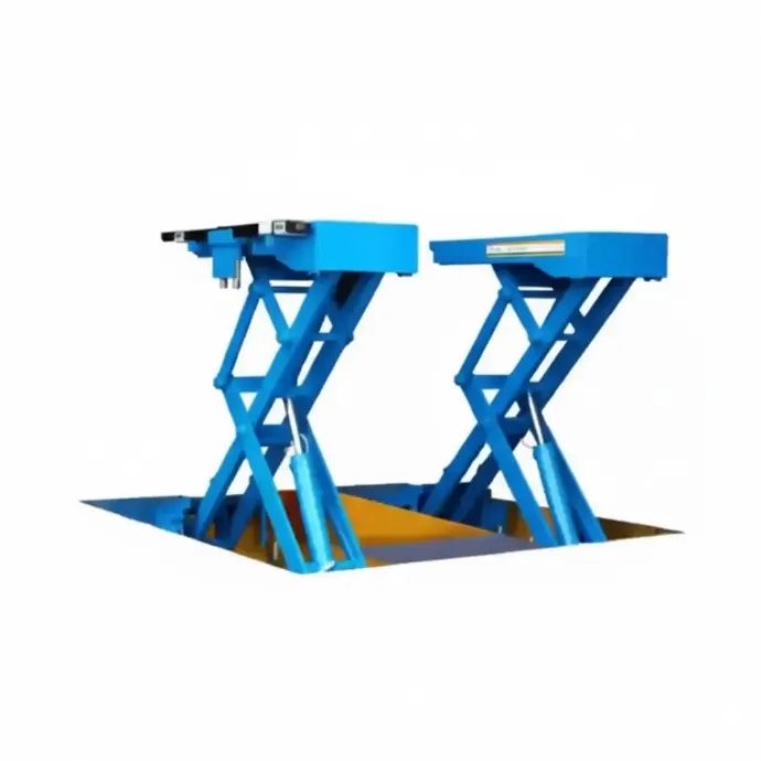 Cầu nâng cắt kéo nâng bụng 3,5 Tấn, lắp chìm, có tay nâng (3 pha, màu xanh)