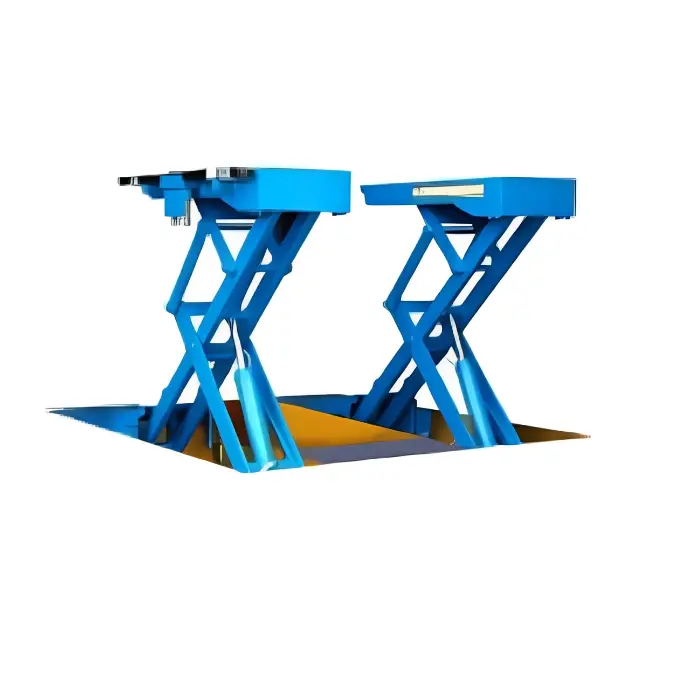 Cầu nâng cắt kéo nâng bụng 3.5 Tấn, lắp chìm, có tay nâng (3 pha, màu xanh)