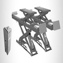 Cầu nâng cắt kéo kiểm tra góc đặt bánh xe 4.5 tấn, dài 5m, lắp chìm, độ sâu móng 330mm, có bàn nâng phụ (3 pha , màu xám, bao gồm đĩa lái).